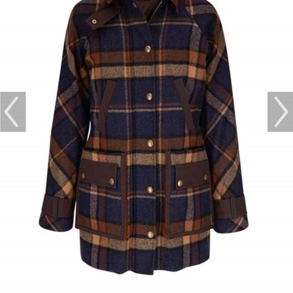 Veronica Beard Navy and Brown Plaid Utility Jacket